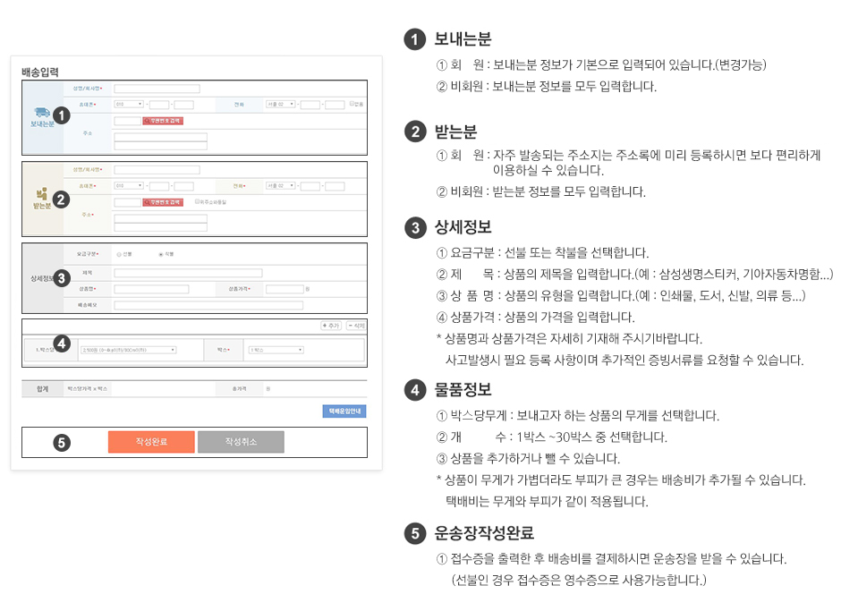 배송입력방법 설명